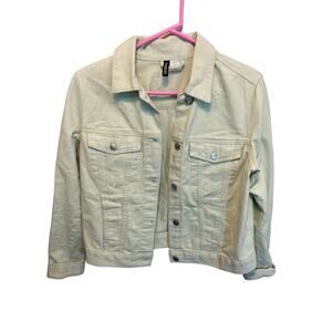 H&M Light Green Spring Button Up Cropped Cotton Denim Jacket Size Small